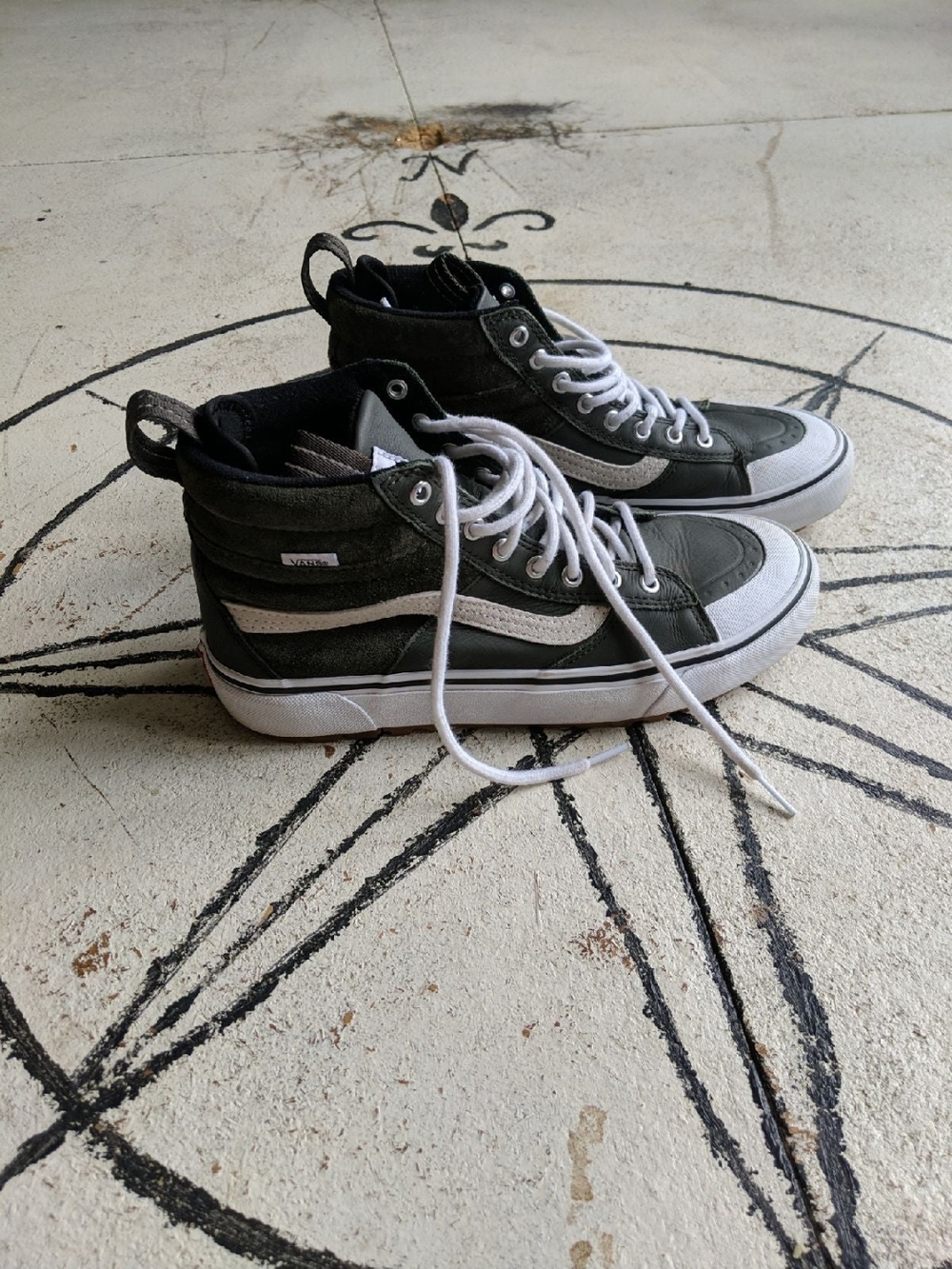 Vans High-Top Sneakers in Olive Green and White